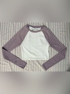 Aeropostale Long Sleeve Raglan Baby Tee with Lettuce Edge Details
